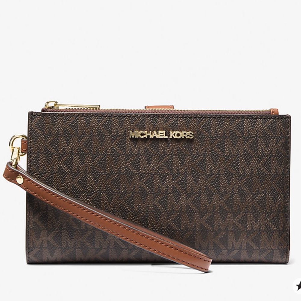 MICHAEL KORS Jet Set Travel Lg Signature Logo Double Zip Smartphone Wallet
Brown
